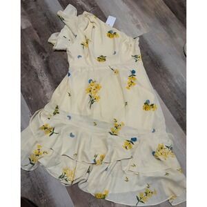 SUGARLIPS CURVE Yellow Floral One Shoulder Ruffle Dress 1X